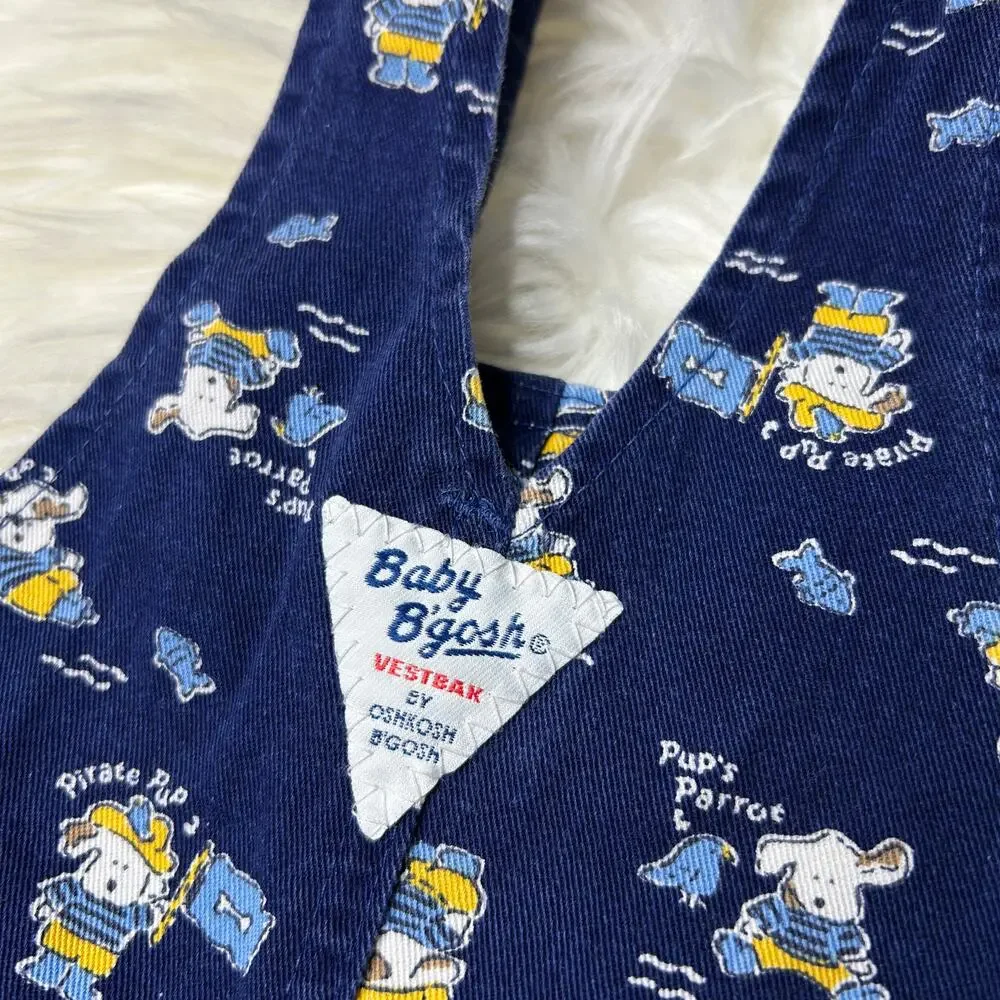 VTG Baby B’gosh OshKosh Vestback Shorts Overalls Shortalls USA 12M Puppy Pirate